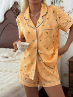 CottageSlumber Women's New Lemon Plaid Print Button-Front Short Sleeve Shorts Pajama Set