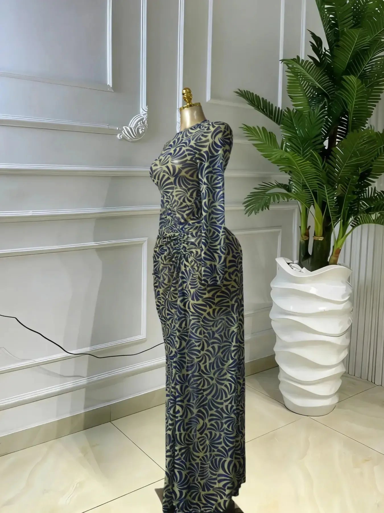 Elegant Women's Print Ruffle Stacked Long Prom Dress, Vacation Birthday Party Outfit Evening Gown, Female Fashion Music Festival Dress, Lady Mesh Sheer Slit Skirt, Evening Dresses
