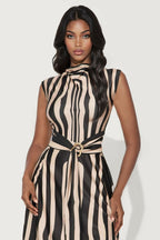 Magnolia Belted Midi Dress - Taupe/combo