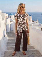 Women's Tie Bow Blouse And Straight Leg Pants 2 Pieces Set Blouse And Pants Set Floral 2 Pieces Set Modest Two Pieces Set Two Pieces Set,Casual