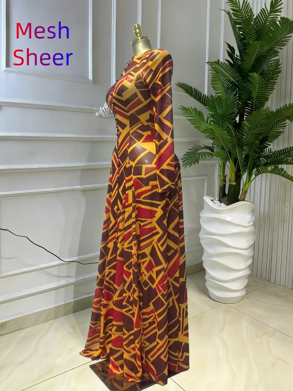Women's O-Neck Long Sleeve Woven Maxi Dress, Tie-Dye Print, Romantic Valentine's Day Party Outfit Gown, Sexy Mesh Sheer Dress, Spring Sexy Club Street Evening Wear Lady Skirts