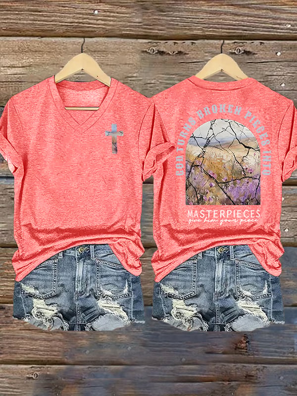 Women's  God Turns Broken Pieces Into Masterpieces Christian Tops Comfort Colors T-Shirt