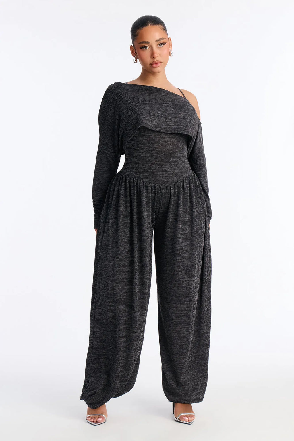 Alania 2 Piece Draped Sweater Balloon Leg Jumpsuit - Brown/combo
