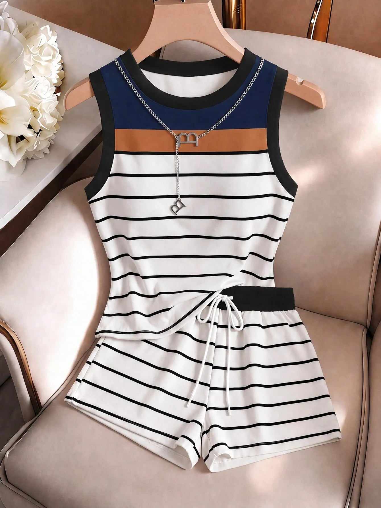 LUNE The New Spring And Summer Fashion And Casual Two Pieces Set Of White Vest And Shorts Is Selling Well