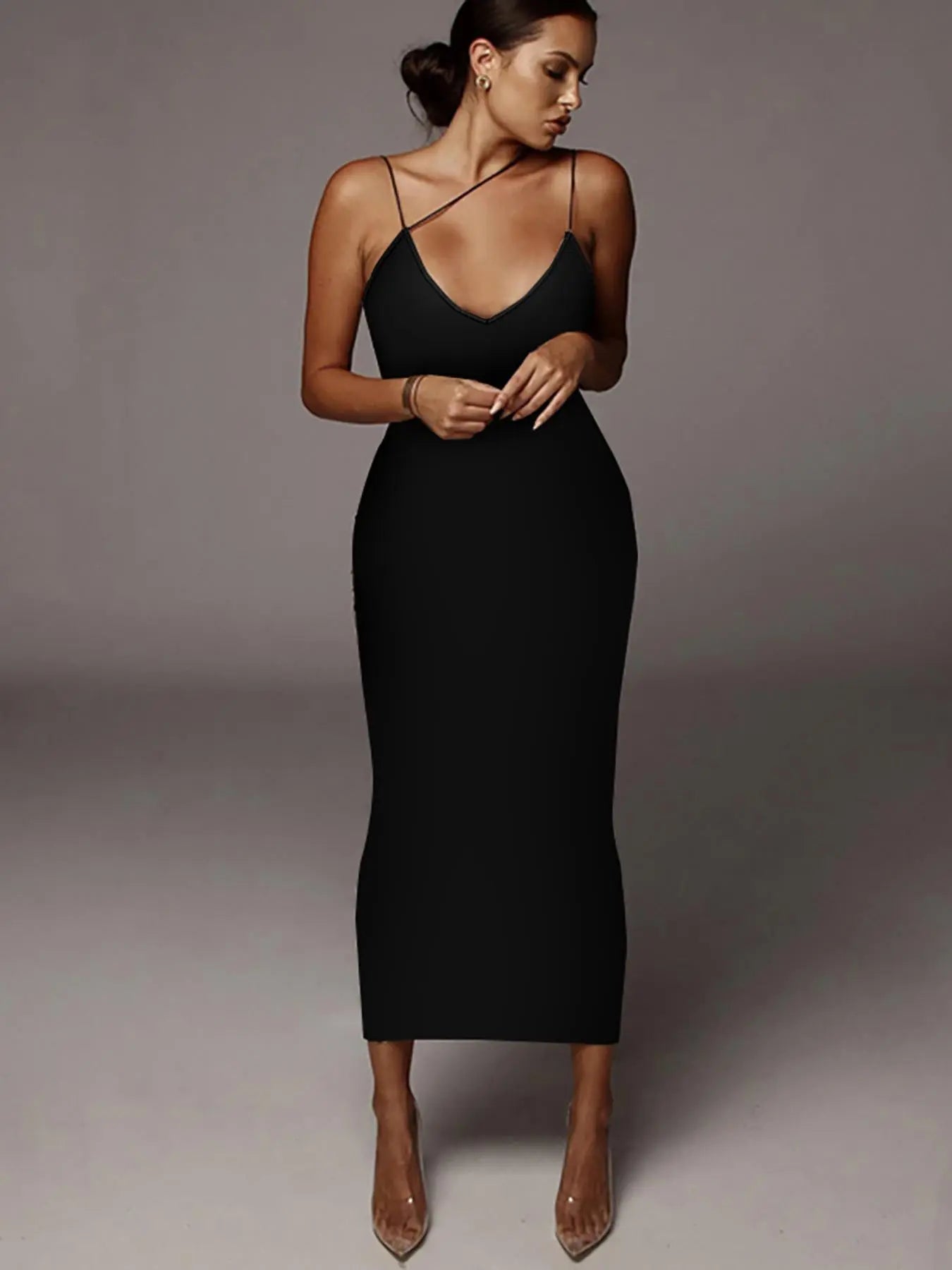 Women's All Over Leopard Print Asymmetrical Cami Dress, Elegant Sleeveless Spaghetti Strap Bodycon Fit Dress for Party Club Night Out, Fashion Chic Sundress, Ladies Summer Clothes, Midi Dress, Womenswear