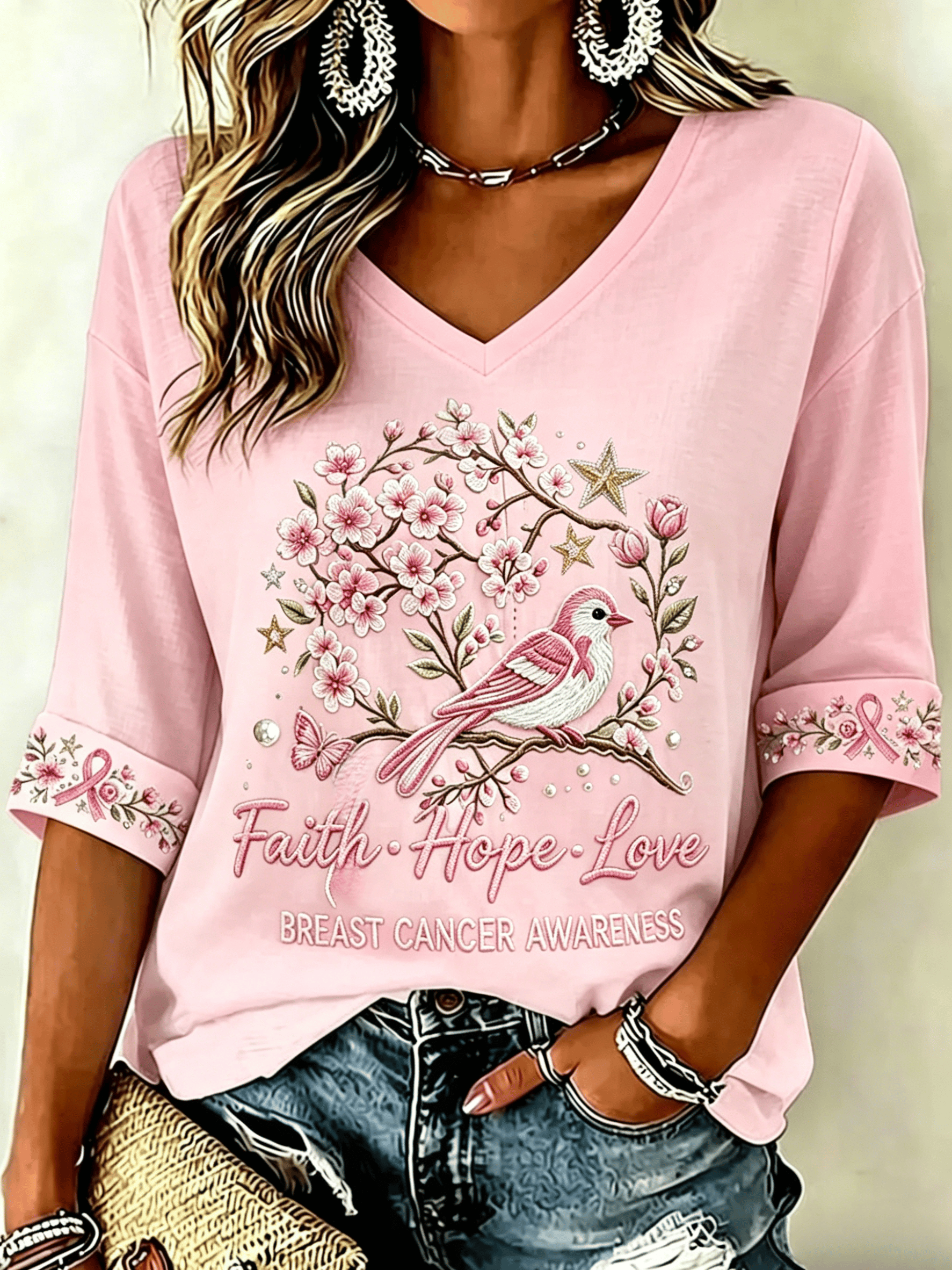 Pink for Myself Printed Casual T-shirt for Women - Breast Cancer Prevention Campaign