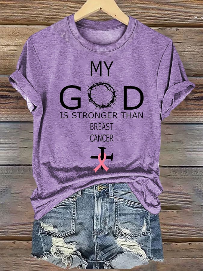 Women's  Faith & Strength – 'My God Is Stronger Than Breast Cancer' T-Shirt