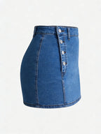 Women's Denim Skirt, Slim-Fitting High-Waist Short Skirt, Basic Casual A-Type Design, Button Closure, Plain Pattern, Summer Fashion