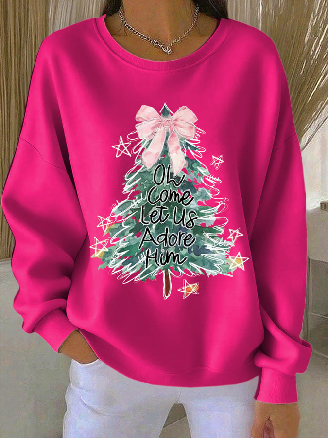 Women's Christmas Christ O Come Let Us Adore Him Print Casual T-shirt