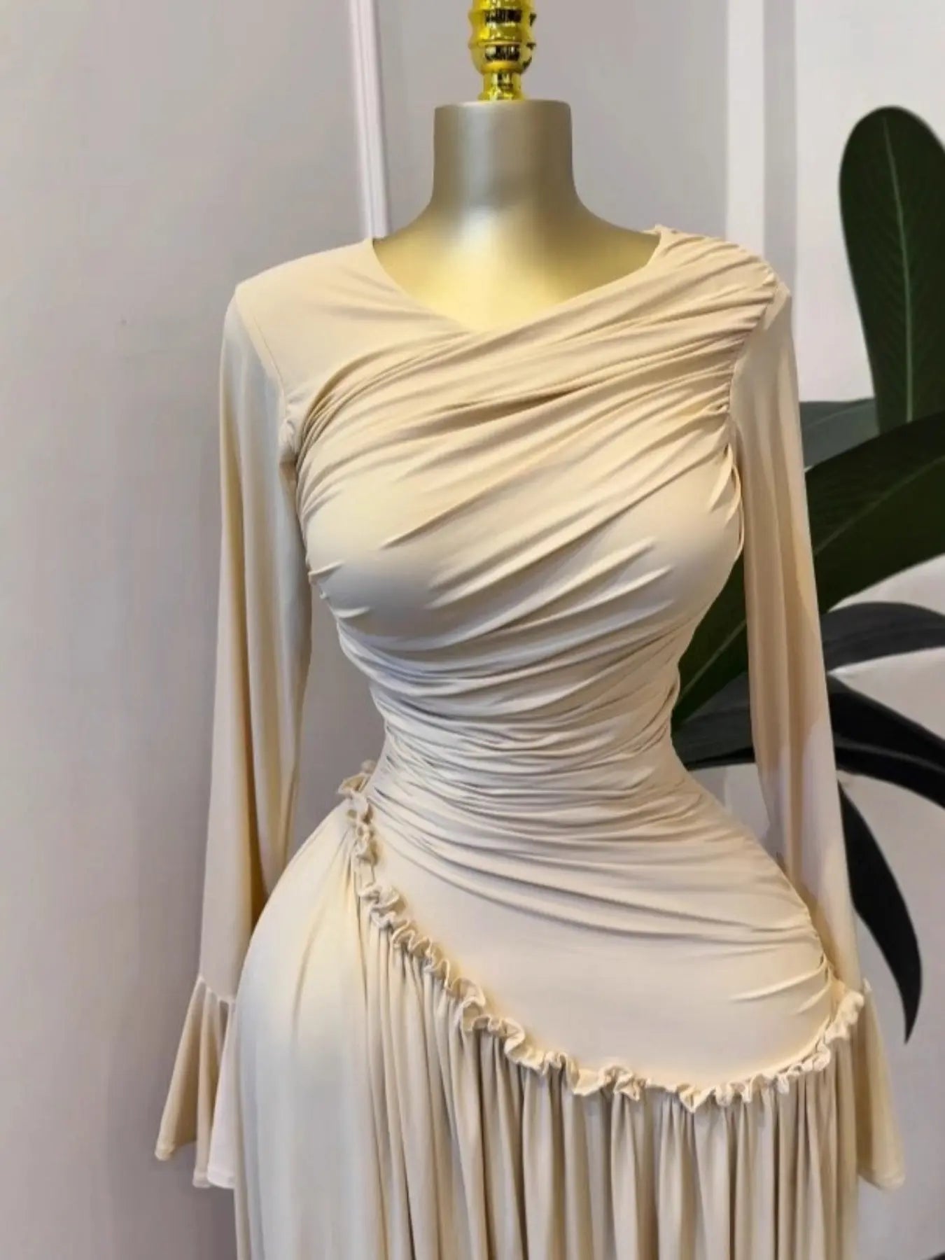 Elegant Chic Women's Long Sleeve O-Neck Big Swing Maxi Dress Woven, Fall & Winter Wear, Sweet Holiday Birthday Party Sexy Dress, Casual Style