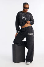 Tupac Washed Rhinestone Lounge Sweatshirt - Black