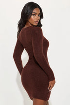Zakia Zip Front Sweater Mini Dress - Brown