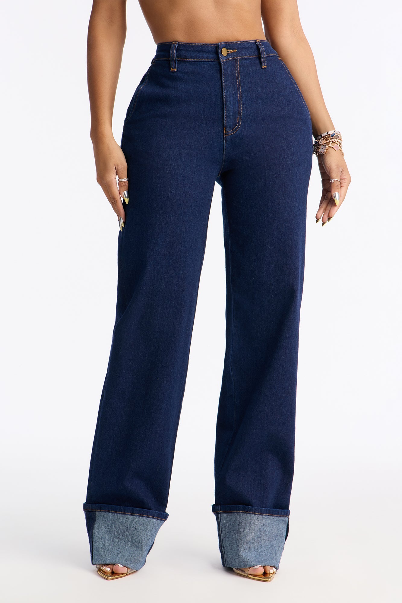 Born For This Cuffed Stretch Straight Leg Jeans - Rinse Blue Wash