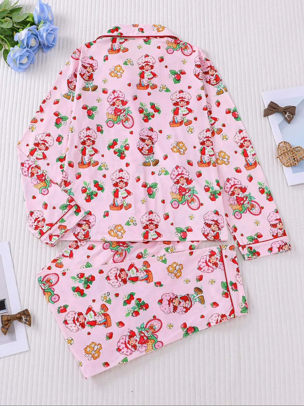 Women's Cute Strawberry Pattern Print Sleepwear Set