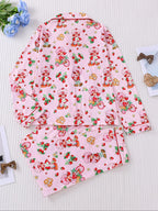 Women's Cute Strawberry Pattern Print Sleepwear Set