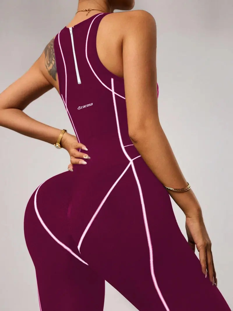 Women's Seamless High Elastic Yoga Jumpsuit, Back Zipper, Breathable Sportswear, Suitable for All Seasons, Ideal for Gym, Running, Yoga, Sporty Jumpsuit