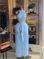 Women's Cross Strap Sleeveless Fringe Maxi Formal Prom Dress,Spring Lady Skirts,Sexy Design Elegant Style Party Outfit,Evening Cocktail Night Tassel Chic Engagement Dresses