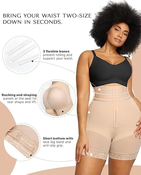 Women's High-Waist High-Elastic Body-Shaping Panties - Body Sculpting Compression, 3-Row Crotch Closure, Adjustable Waist Cincher, Abdominal Lift Boyshorts, All-Season Minimalist Basic Compression Underwear