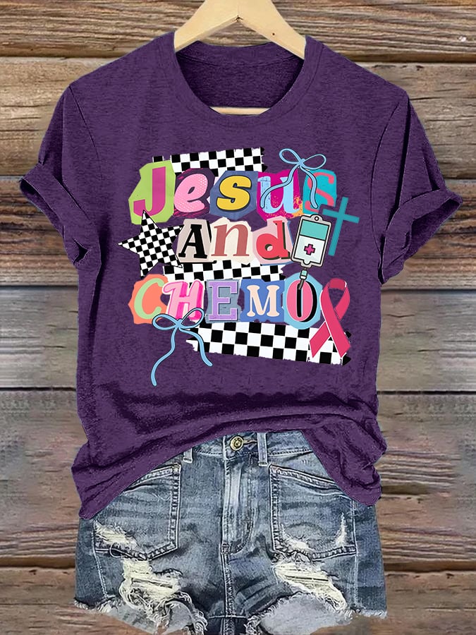 Women's  Jesus And Chemo Christian Cancer Awareness T-Shirt | Faith-Based Cancer Fighter Tee