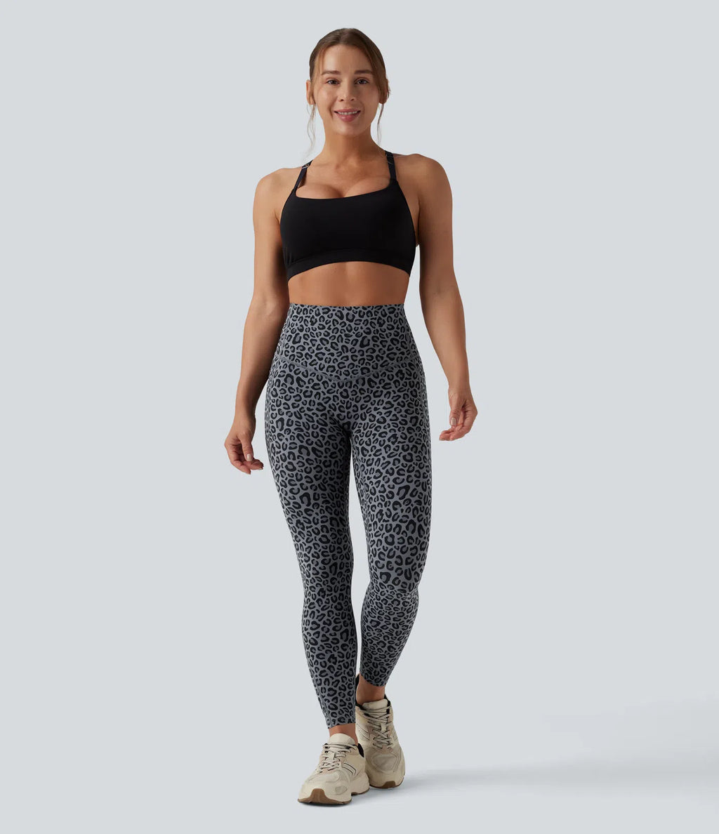 UltraSculptTM Leopard Print High Waisted Tummy Control Yoga Leggings with Pockets