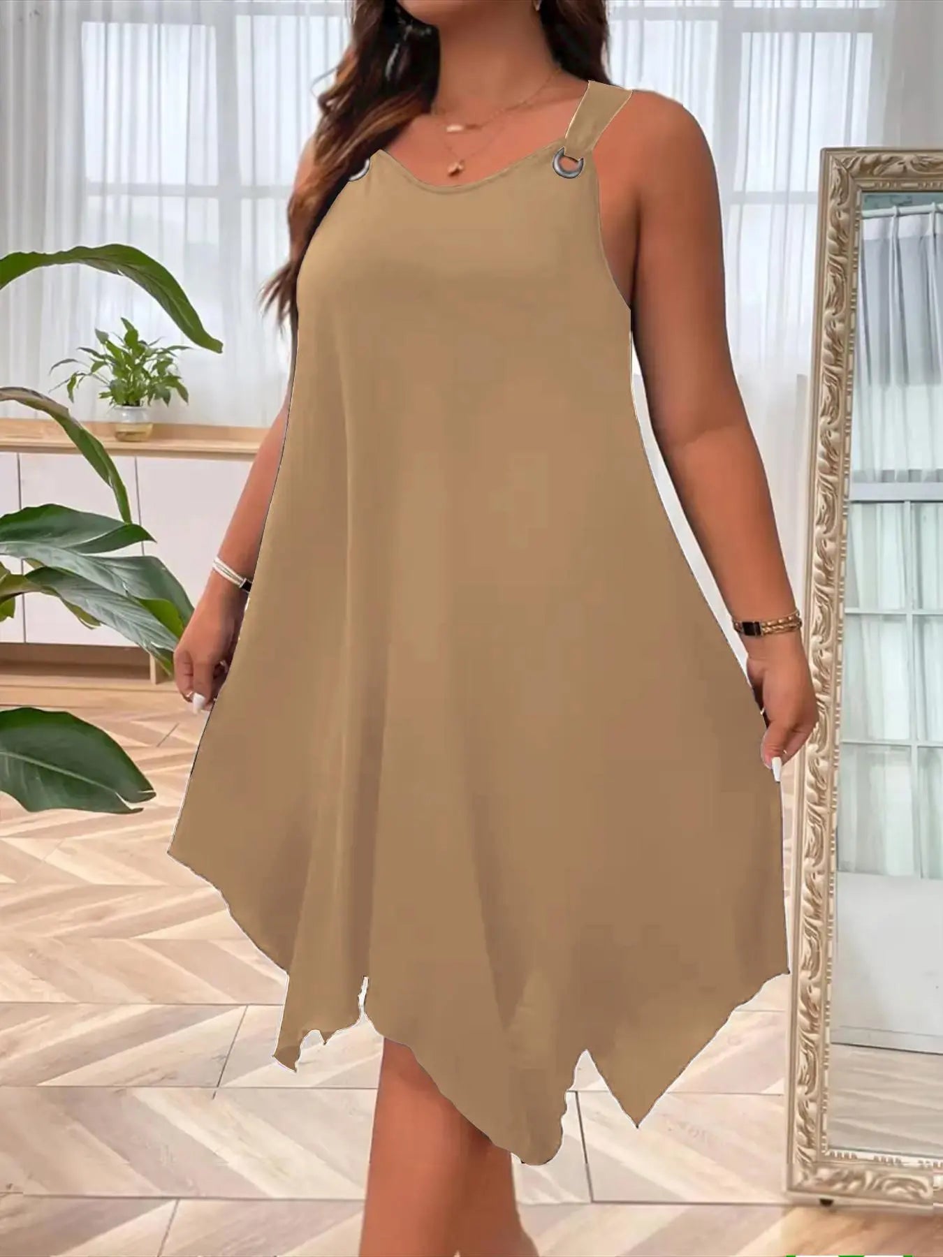 [Plus Size] Solid Color Tank Dress, Casual Sleeveless Dress for Daily Wear, Women's Plus Clothing for Summer, Bodycon Tank Dress