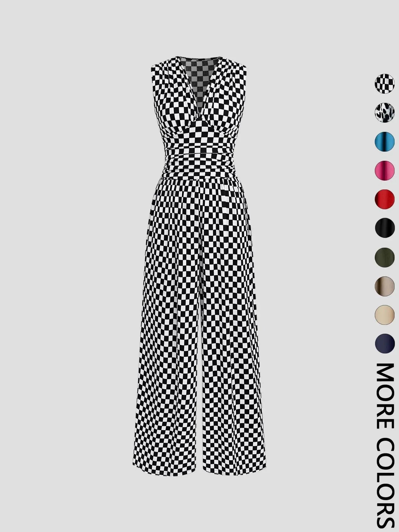 Women's Plain Ruched Deep V Neck Wide Leg Jumpsuit, Casual Sleeveless Ribbed Jumpsuit for Daily Wear, Ladies Clothes for All Seasons, Womenswear Basic Minimalist