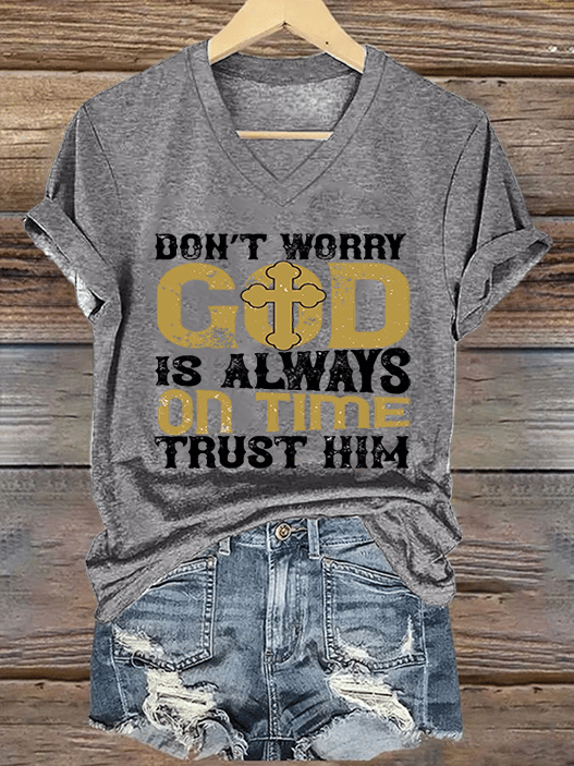 Women's Retro God Is Always On Time Print T-Shirt