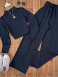 Women's Spring & Fall Fashion Two-Piece Set, Womenswear Long Sleeve Woven Plain Pattern Slim Fit Casual Basic, Perfect for Daily Wear