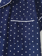 2pcs/Set Women's Mini Polka Dot Printed Pajama Set With Contrast Trim Button-Down Shirt And Bowknot Shorts, Perfect For Home Wear In Summer White Set,Two Pieces Set