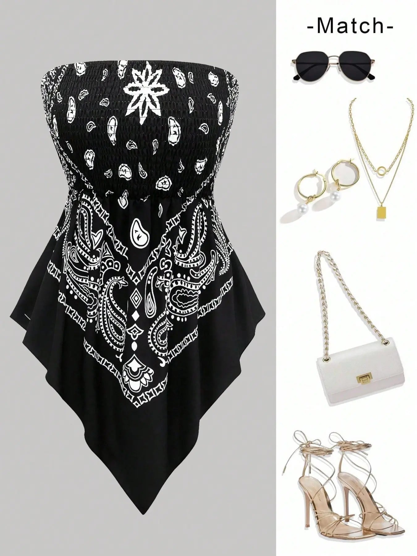 Women's Ethnic Print Strapless Top, Boho Style Asymmetric Hem Tube Top, Casual Summer Fashion, Perfect for Outing and Vacation