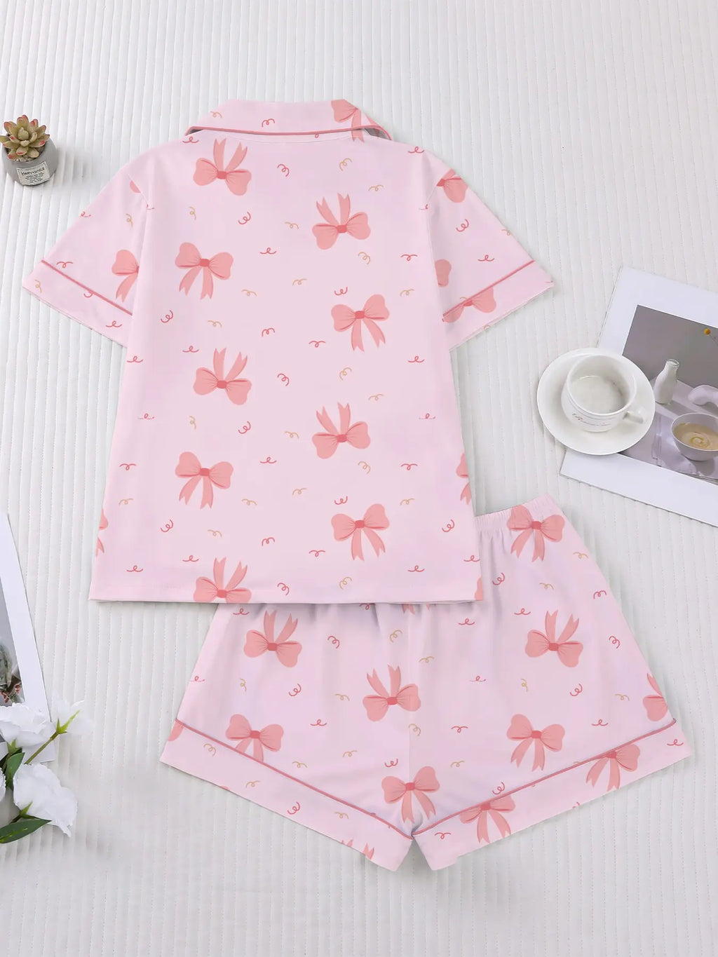 Women's Valentine's Day Sleepwear Set, Bow Print Pajamas