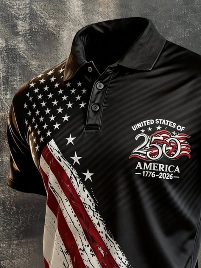 Men's Retro "Patriot" Color-Block Short-Sleeve Polo Shirt