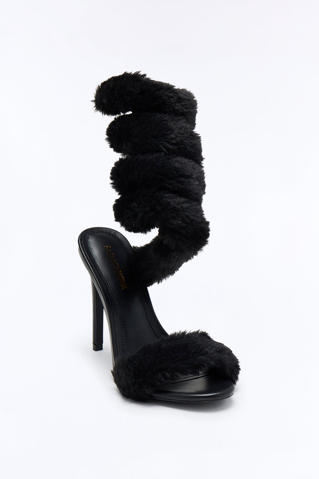 Flurry Faux Fur Wrap Up Heels - Black