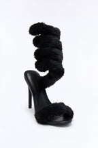 Flurry Faux Fur Wrap Up Heels - Black