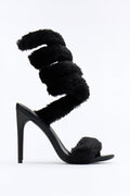 Flurry Faux Fur Wrap Up Heels - Black