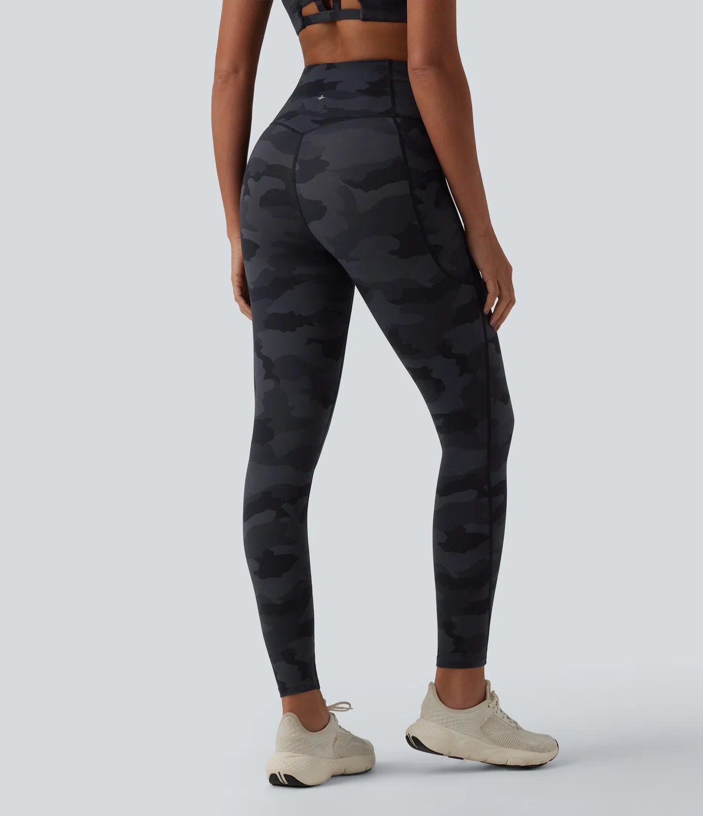 UltraSculptTM Camo Print High Waisted Tummy Control Running Leggings with Pockets