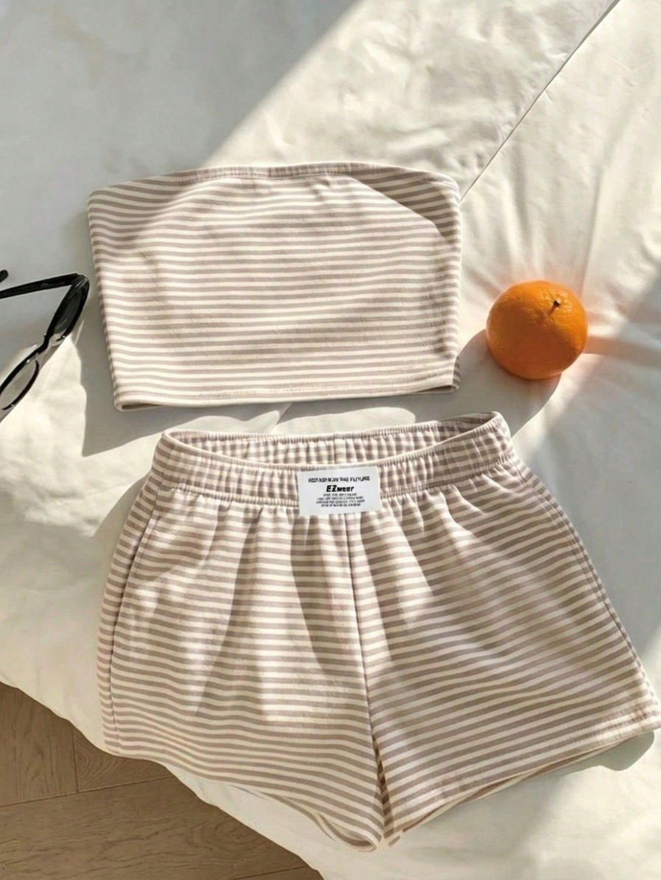 Comfortcana Women Summer Outfit,Pink And White Striped Tube Top & Shorts 2-Piece Set,Cute Casual Minimalist Everyday Versatile Resort Beach Outfit For Ladies