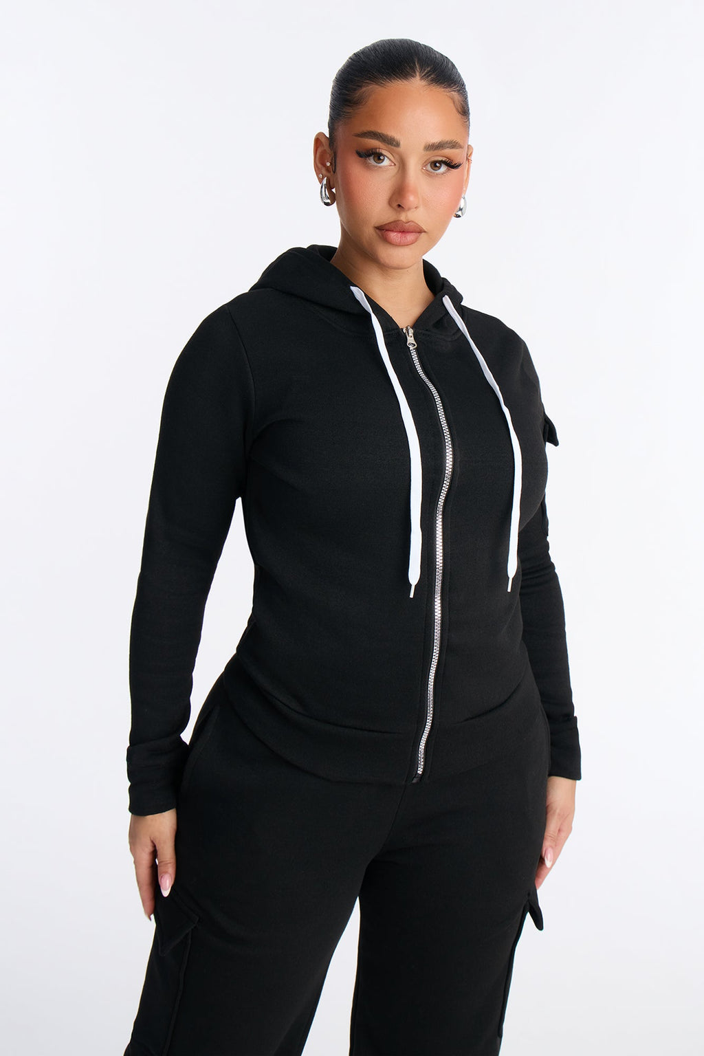 On The Run Cargo Fleece Pant Set - Black