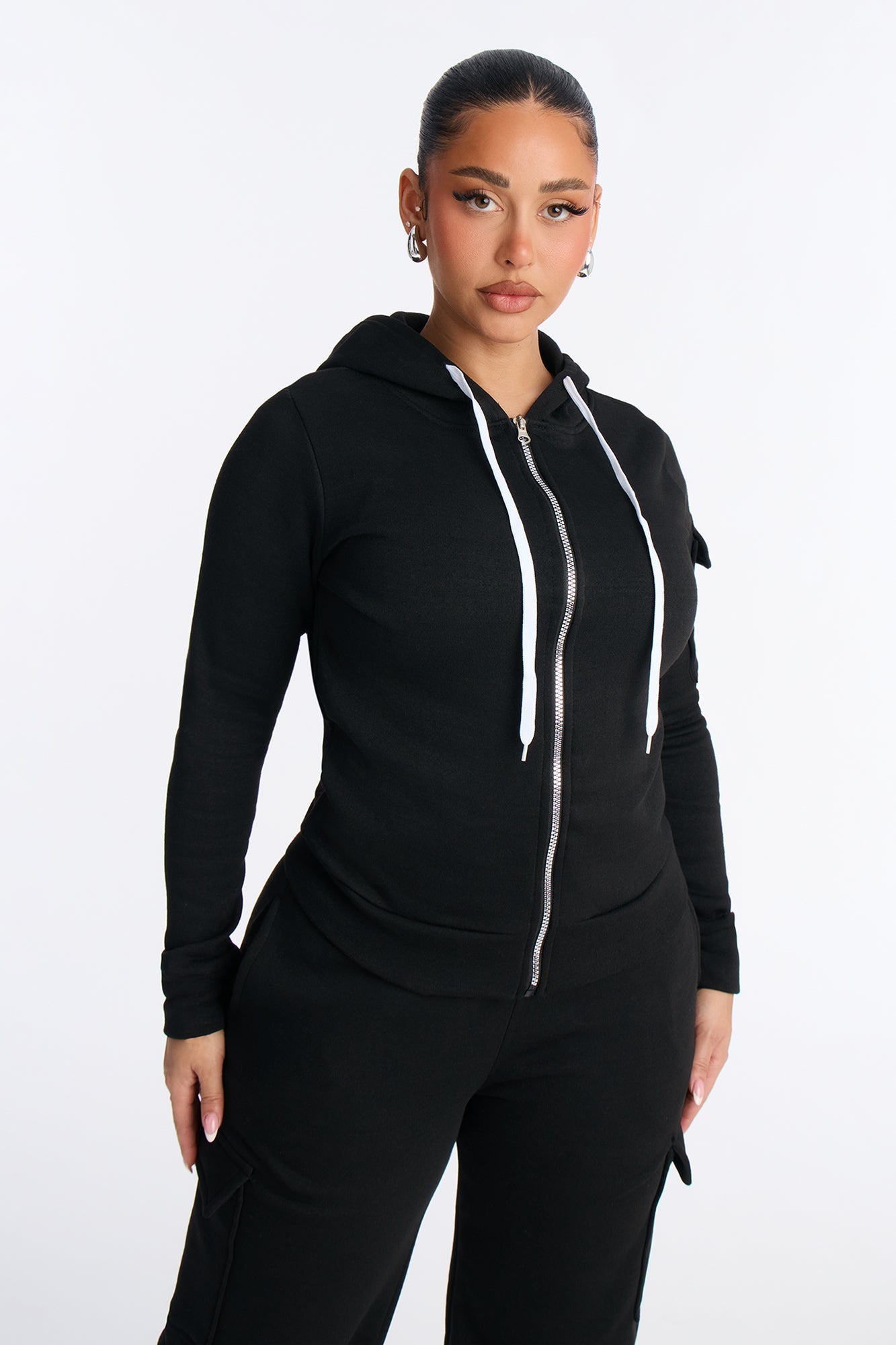 On The Run Cargo Fleece Pant Set - Black