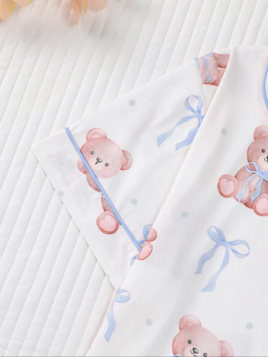 Women's Bear Print Knit Short Sleeve Top & Elastic Waist Shorts Pajama Set