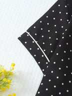 2pcs/Set Women's Mini Polka Dot Printed Pajama Set With Contrast Trim Button-Down Shirt And Bowknot Shorts, Perfect For Home Wear In Summer White Set,Two Pieces Set