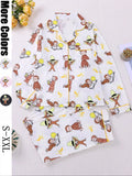Women's Monkey Banana Print Pajama Set Pyjamas Pjs