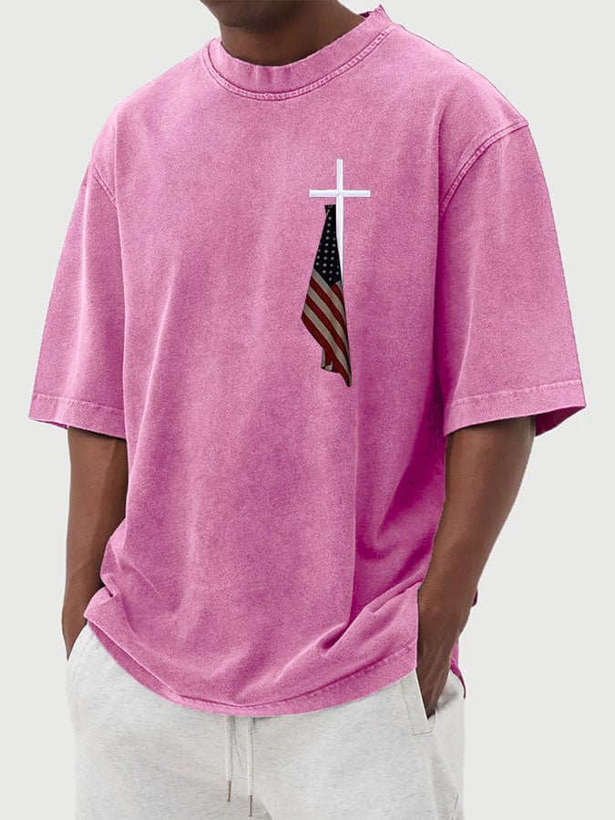 🔥Buy 3 Get 15% Off🔥Men's Vintage Flag Cross Print Cotton Washed T-Shirt