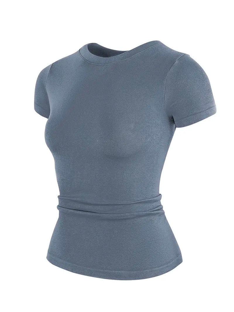 Women's Solid Color Sports Tee, Breathable Quick Drying Crew Neck T-Shirt, Ladies Sportswear for Gym Workout Running