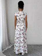 Elenzga Women V-Neck Allover Print Casual Long Dress