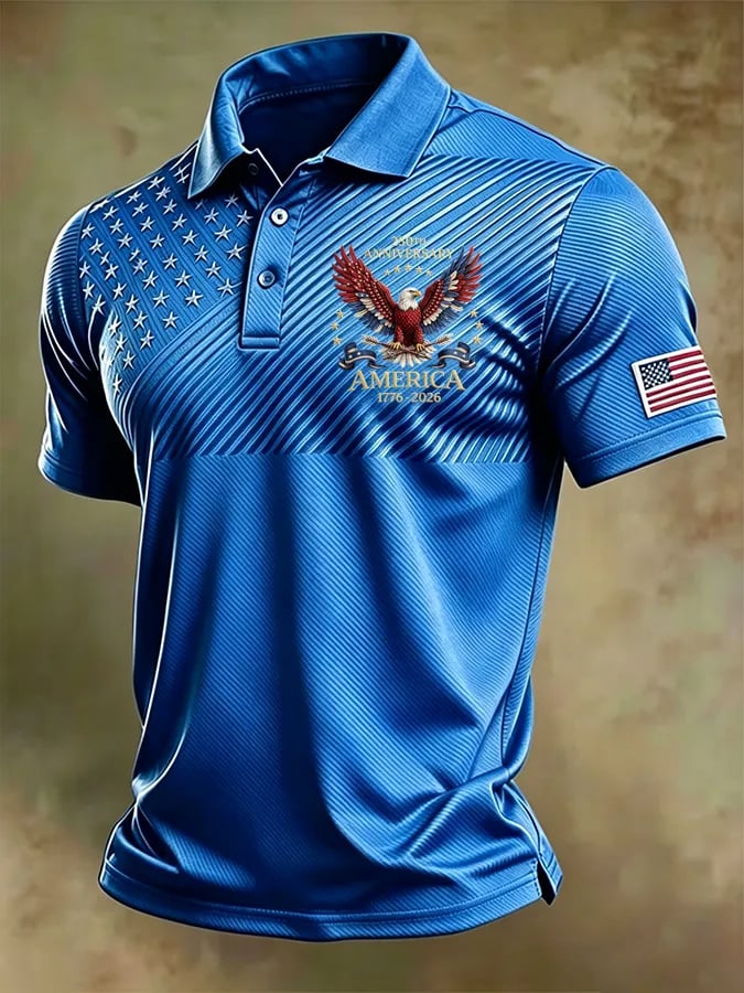 Men's Retro "Patriot" Color-Block Short-Sleeve Polo Shirt