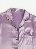 3sets Contrast Piping Satin Blouse & Shorts PJ Set / Pajama Set