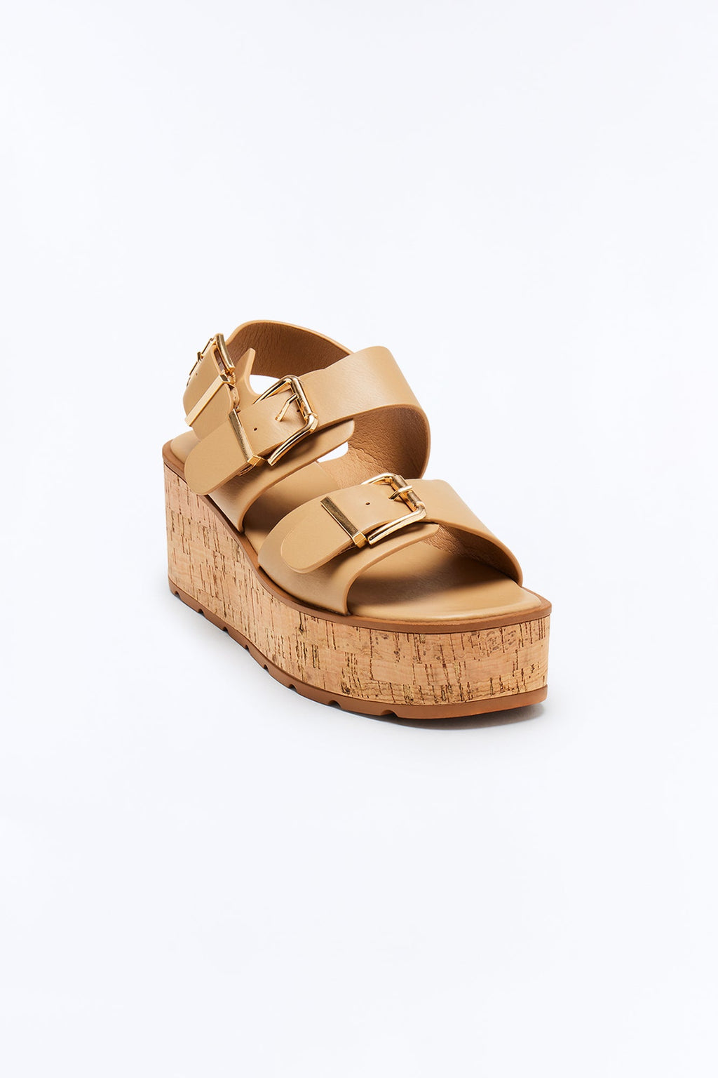 Earnest Buckle Cork Platform Sandals - Black