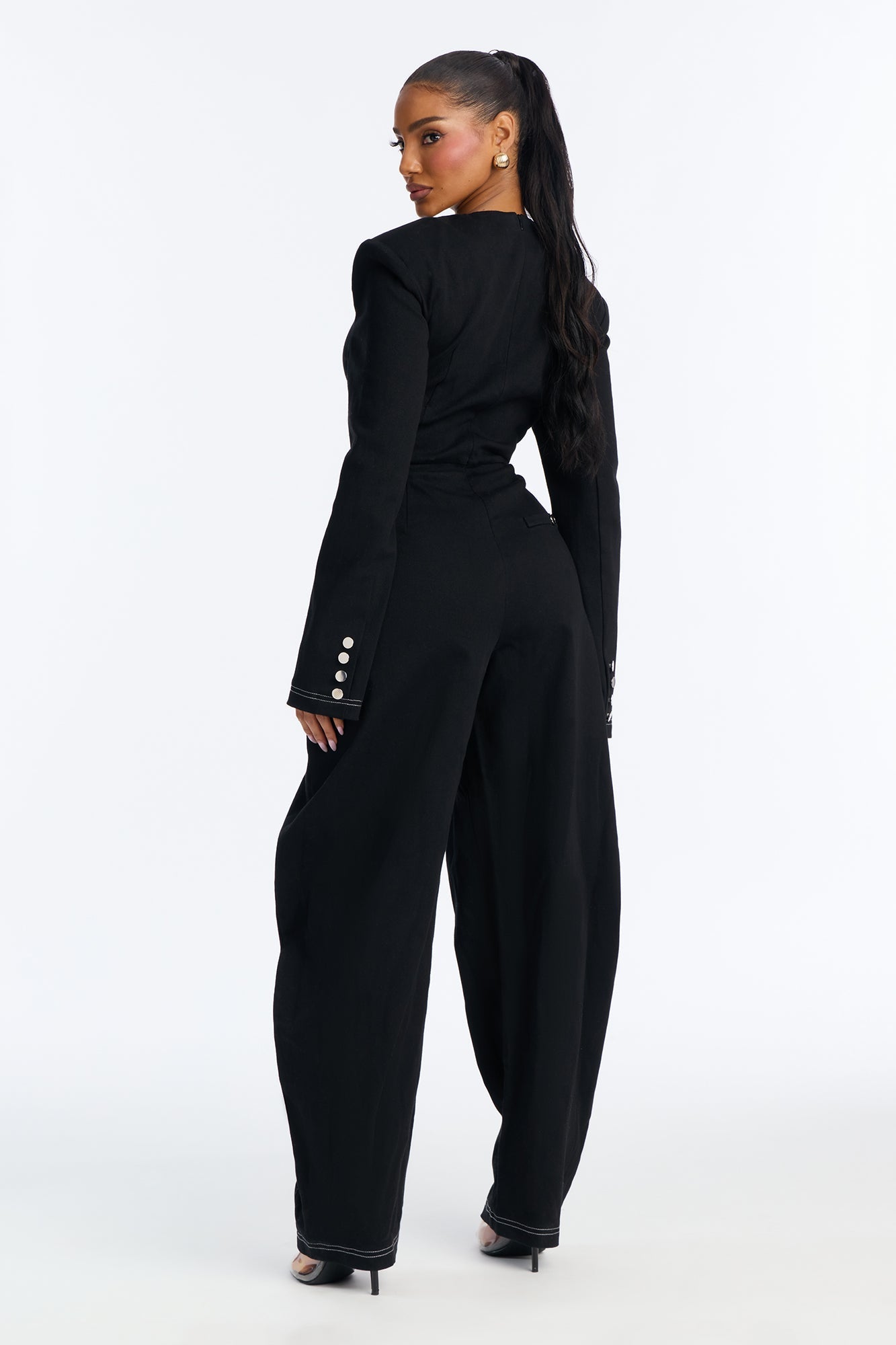 Dasha Twill Lace Up Barrel Jumpsuit - Black