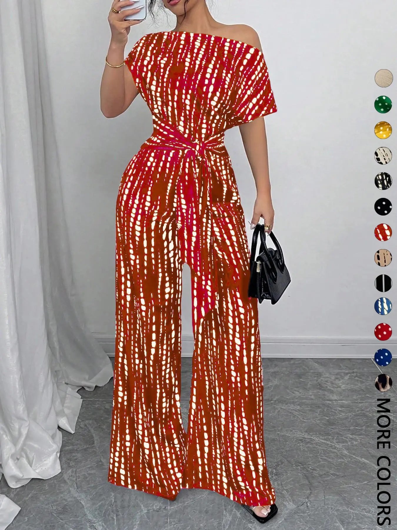 Women's All Over Print Tie Front Jumpsuit - Casual Style